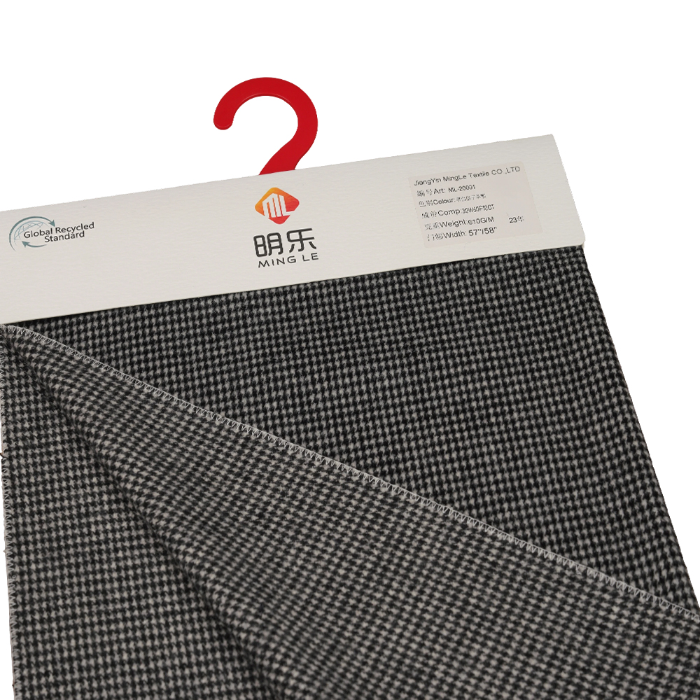 30% ウール、60% ポリエステル、10% その他の繊維、610G/M、白黒、チェック柄片面オーバーコーティング生地、ML-20001